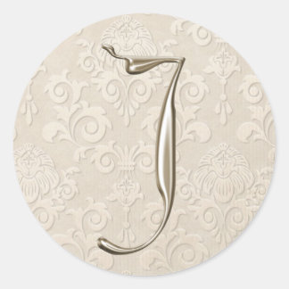 Silver Monogram Wedding Stickers - letter J