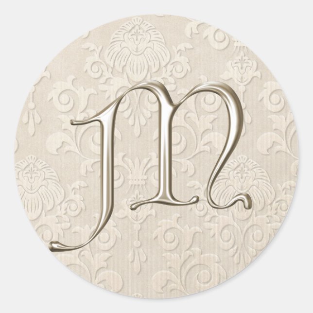 Silver Monogram Wedding Stickers - letter M (Front)