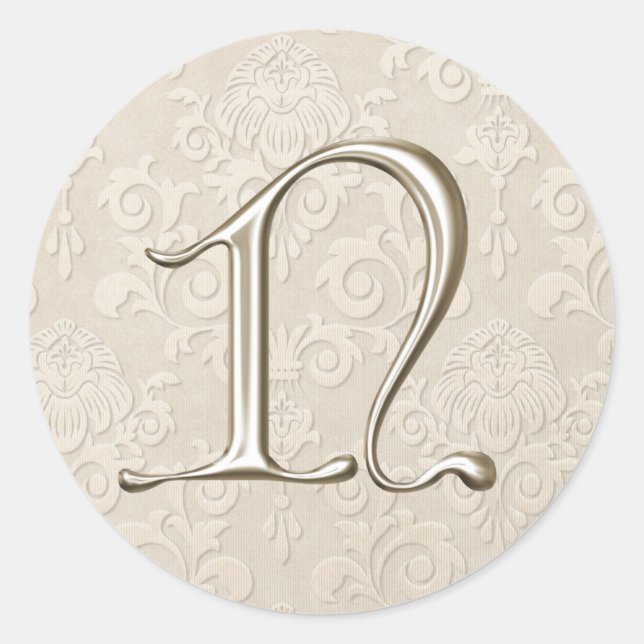 Silver Monogram Wedding Stickers - letter N (Front)