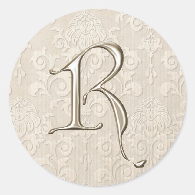 Silver Monogram Wedding Stickers - letter R (Front)