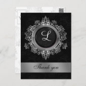 silver monogram wedding thank you postcard (Front/Back)