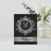 silver monogram wedding thank you postcard (Standing Front)