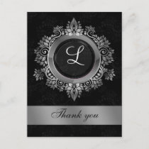 silver monogram wedding thank you postcard