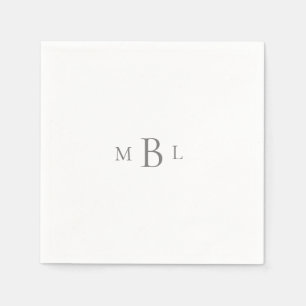 Silver Monogram White Elegant Wedding Cocktail Napkins