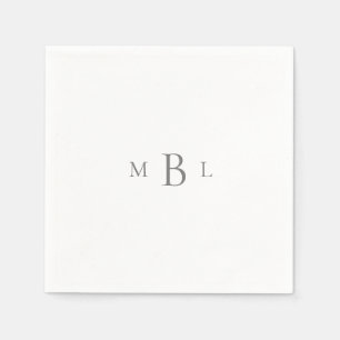 Silver Monogram White Elegant Wedding Cocktail Napkins