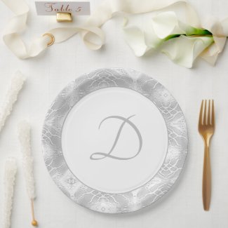 Silver Monogrammed Faux-Satin Paper Plate
