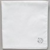 Silver Monogrammed White Cotton Pocket Square (Front)