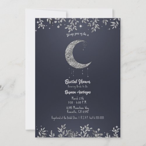 Silver Moon Blue Botanical Bridal Shower Invitation