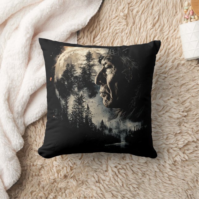 SIlver Moon Lone Indian Throw Pillow (Blanket)
