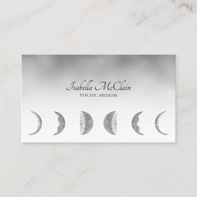 Silver Moon Modern Psychic Medium Business Card (Front)