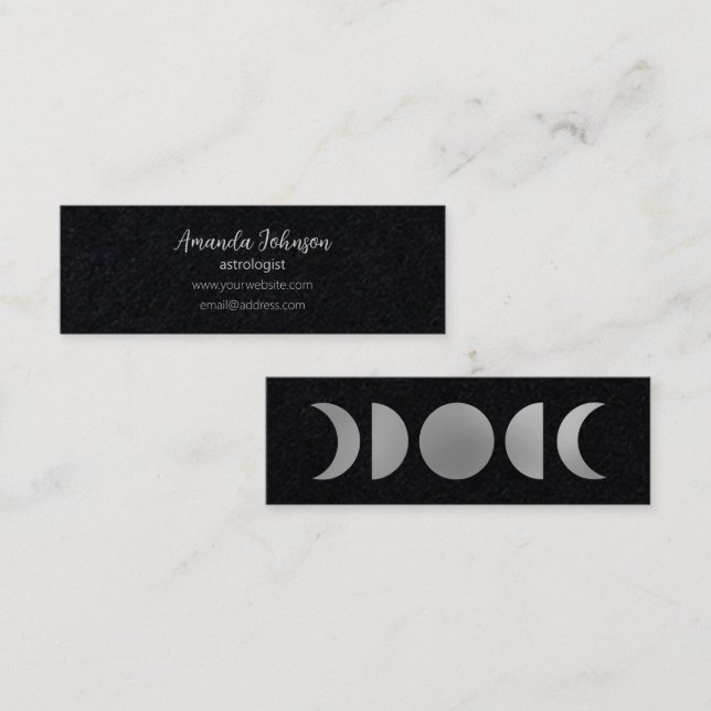 Silver Moon Phases Astrologist Holistic Healer Mini Business Card (Front/Back)