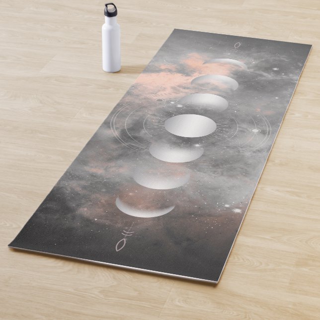 Silver Moon Phases, Pink & Gray Galaxy Yoga Mat (In Situ)