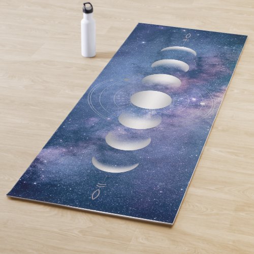 Silver Moon Phases Purple Galaxy Yoga Mat