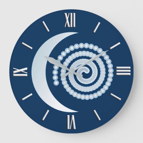 Silver Moon Spiral dark blue Large Clock