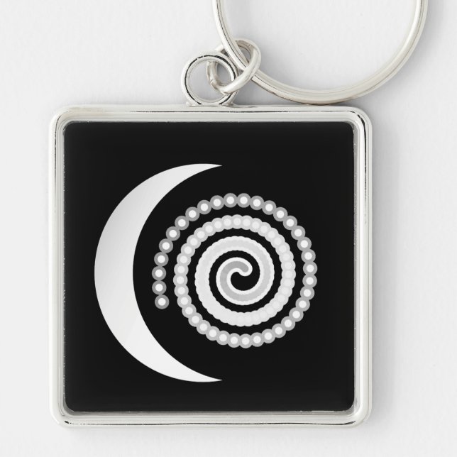 Silver Moon Spiral on black Keychain (Front)