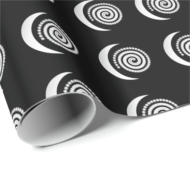 Silver Moon Spiral on black Wrapping Paper (Roll Corner)