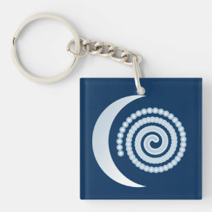 Silver Moon Spiral on dark blue Keychain