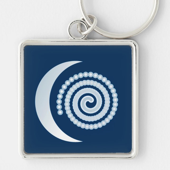 Silver Moon Spiral on dark blue Keychain (Front)