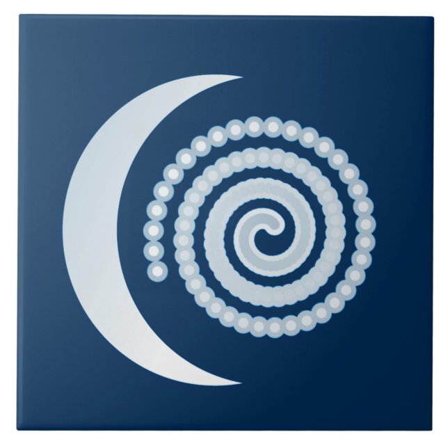 Silver Moon Spiral on dark blue Tile (Front)