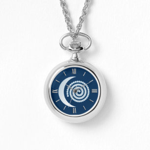 Silver Moon Spiral on dark blue Watch