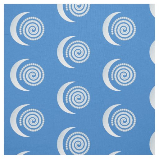 Silver Moon Spiral on deep blue Fabric