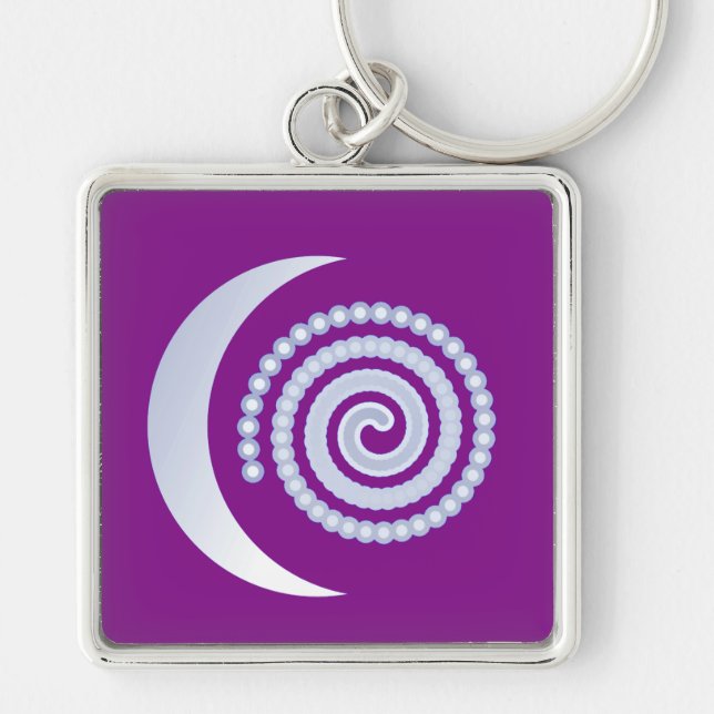 Silver Moon Spiral on purple Keychain (Front)