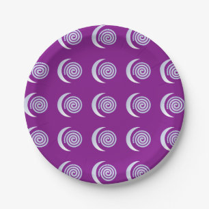 Silver Moon Spiral on purple Paper Plates