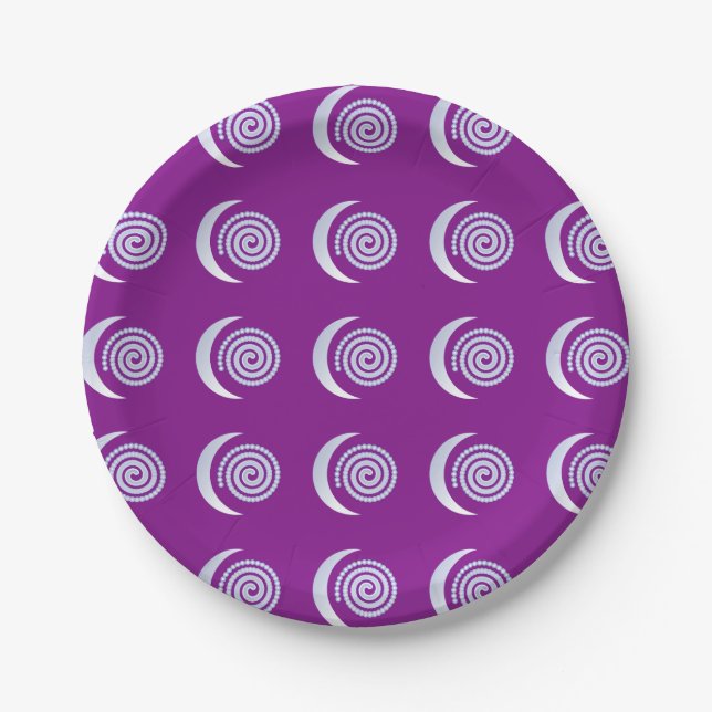 Silver Moon Spiral on purple Paper Plates (Front)