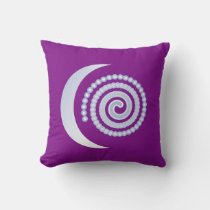 Silver Moon Spiral on purple Throw Pillow