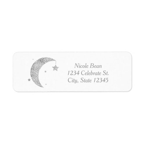 Silver Moon  Stars Baby Shower White Invitation Label