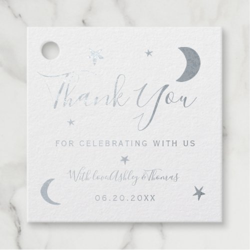 Silver moon stars foil photo thank you baby shower foil favor tags