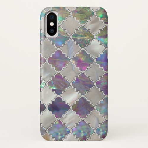 Silver moroccan pattern pearl and rose shell iPhone x case