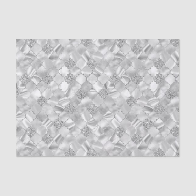Silver Moroccan Quatrefoil Pattern Tissue Paper (Front)