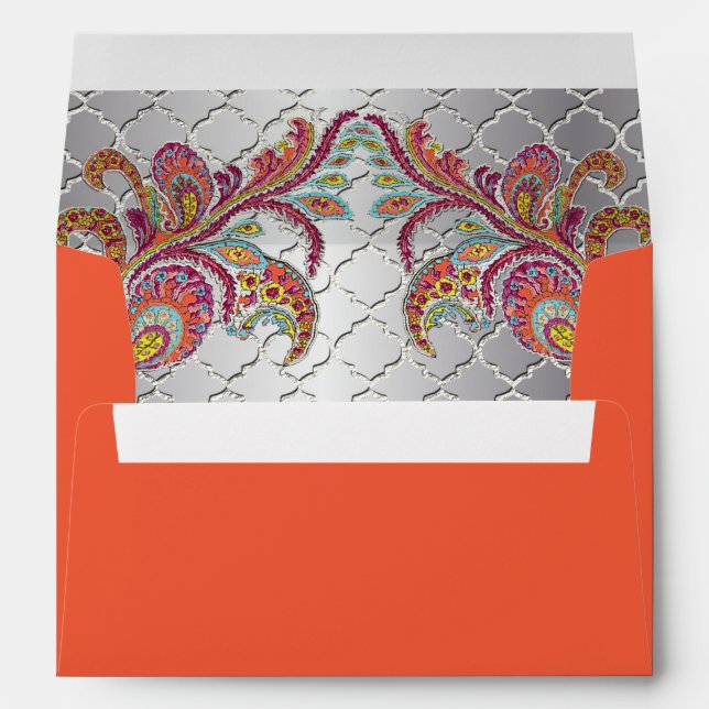 Silver Moroccan Tile Pattern Orange Paisley Inside Envelope (Back (Bottom))