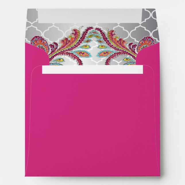 Silver Moroccan Tile Pattern Pink Paisley Inside Envelope (Back (Bottom))