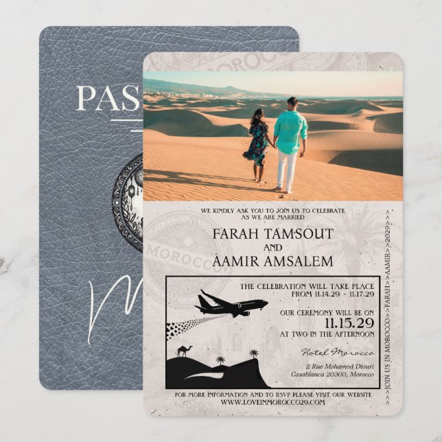 Silver Morocco Passport Wedding Invitation (Front/Back)