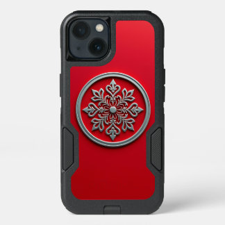 Silver Motif Circle on Red iPhone 13 Case