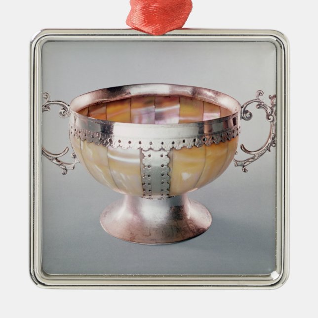 Silver mounted mother-of-pearl wassail bowl metal ornament (Front)