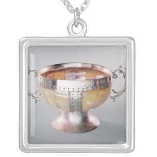 Silver mounted mother-of-pearl wassail bowl plated necklace