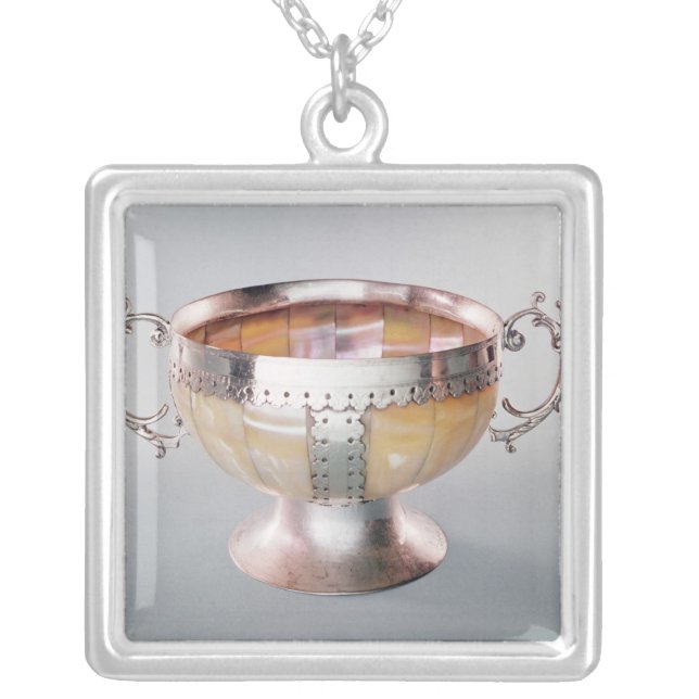 Silver mounted mother-of-pearl wassail bowl silver plated necklace (Front)