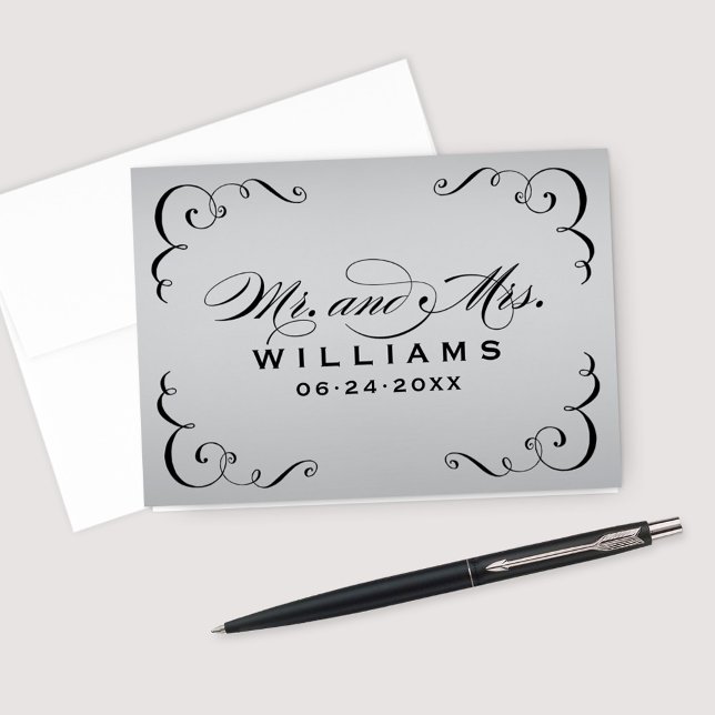 Silver Mr and Mrs Monogram Wedding Thank You Card (Creator Uploaded)