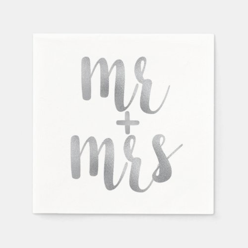 Silver mr  mrs cocktail napkins foil font paper napkins