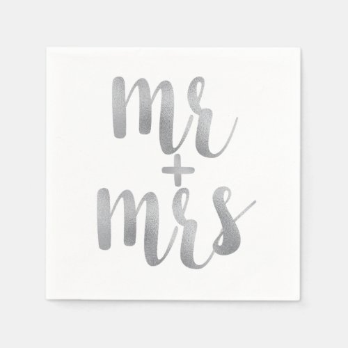 Silver Mr  Mrs cocktail napkins foil font Paper Napkins