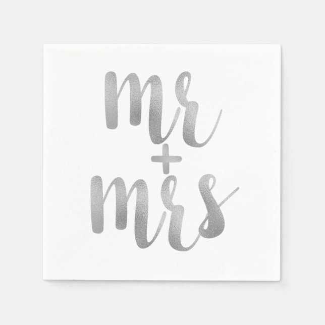 Silver Mr. & Mrs. cocktail napkins, foil font Paper Napkins (Front)
