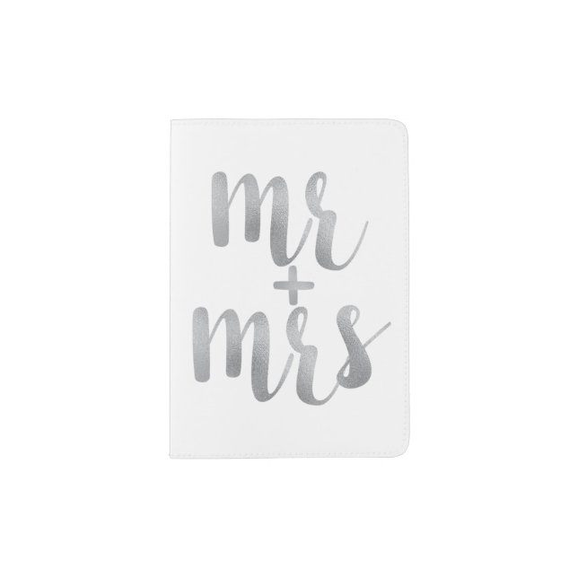 Silver mr. & mrs. passport cover, foil font holder (Front)