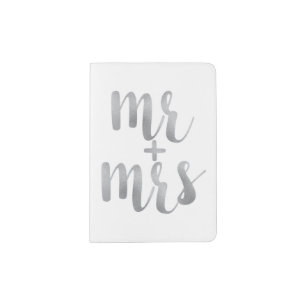 Silver mr. & mrs. passport cover, foil font passport holder