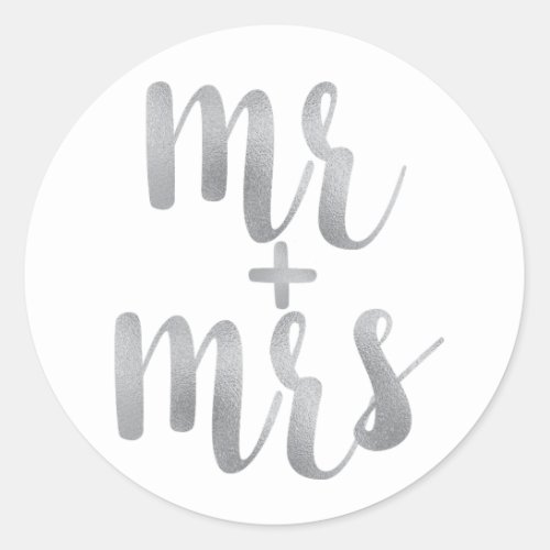 Silver Mr  Mrs stickers foil font Classic Round Sticker