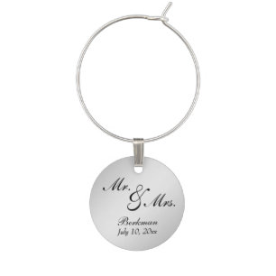 Silver Mr & Mrs Wine Tag Glass Charm