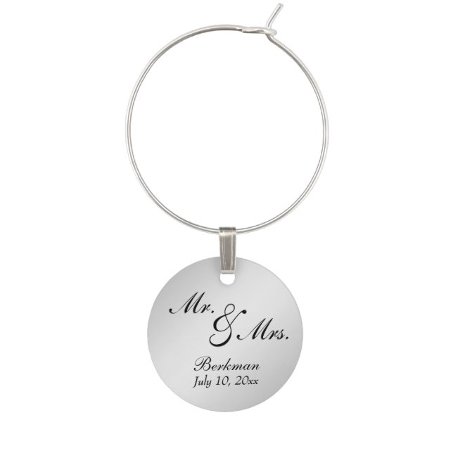 Silver Mr & Mrs Wine Tag Glass Charm (Front)