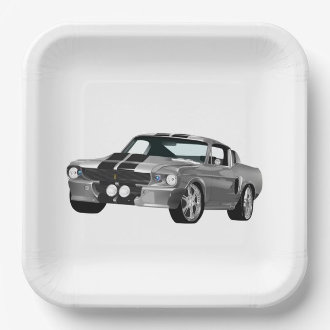 Silver Muscle Car Paper Plates (Front)